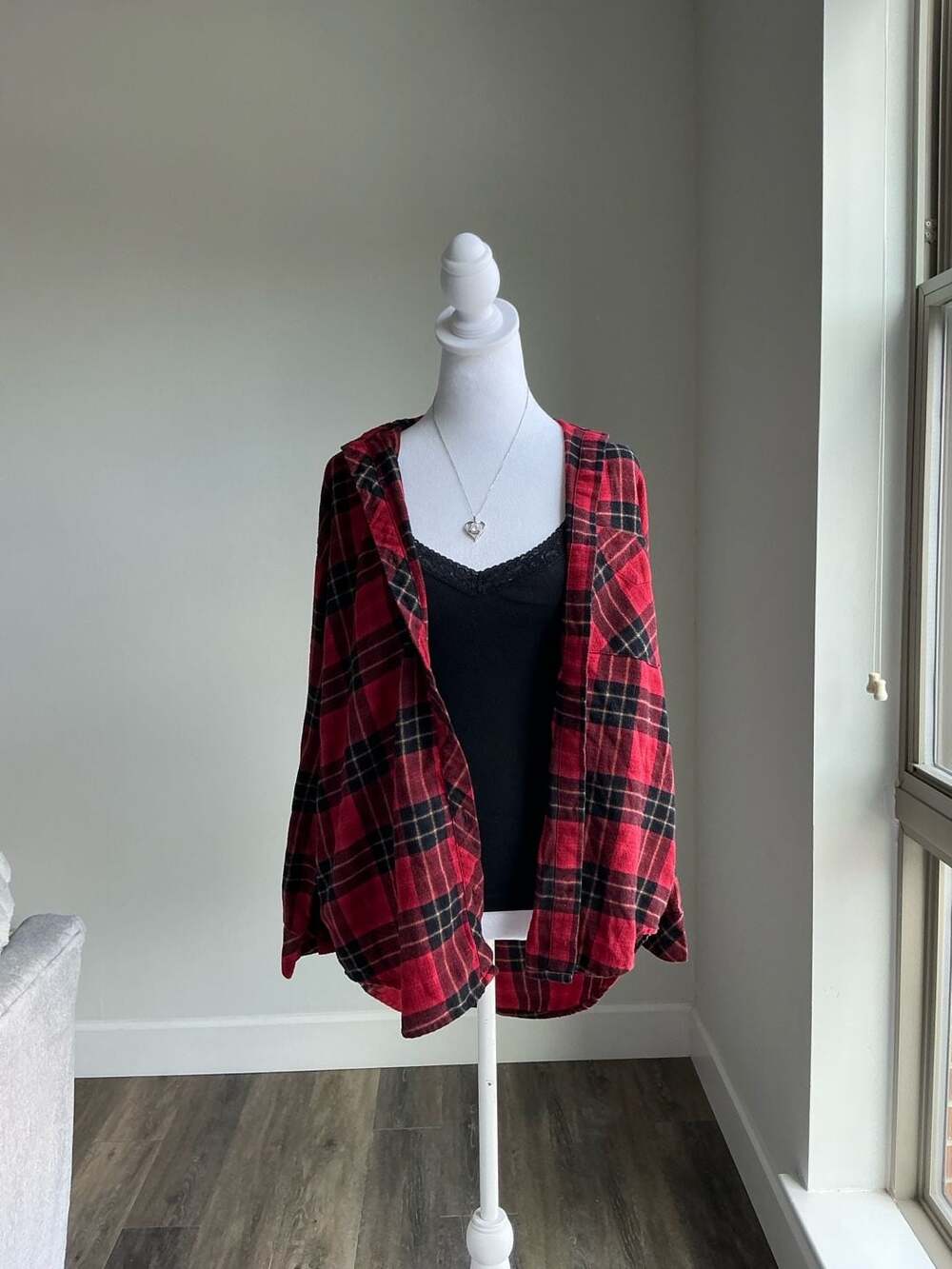 Wild Fable Grunge Red Black Plaid Flannel Button Down Shirt XS
